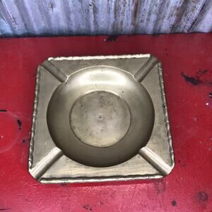Vintage Solid Brass Square 4 Cigarettes Heavy Hand-Made Ash Tray Ashtray Dish
